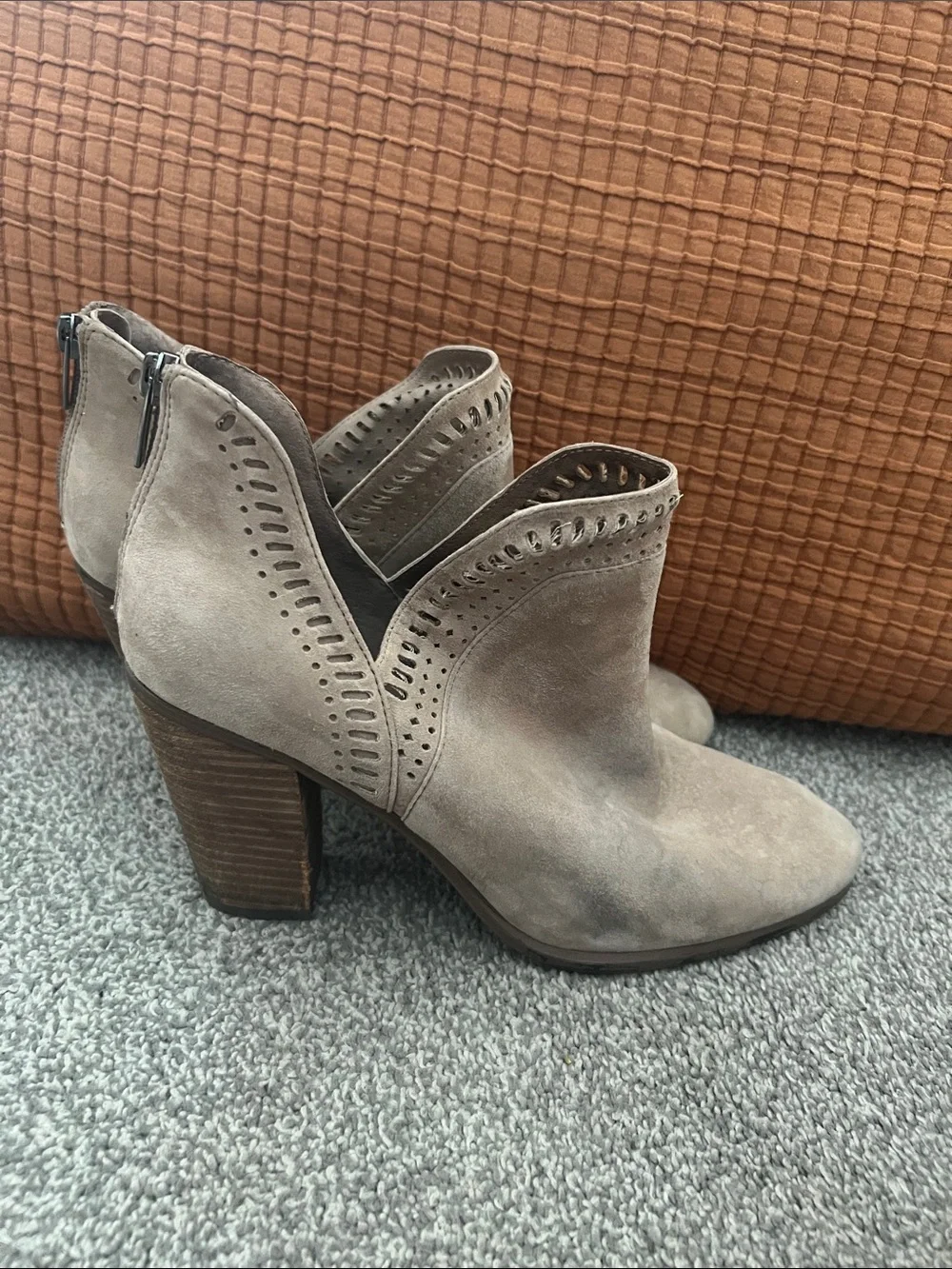 Vince Camuto Taupe Suede Cutout Ankle Booties - Women